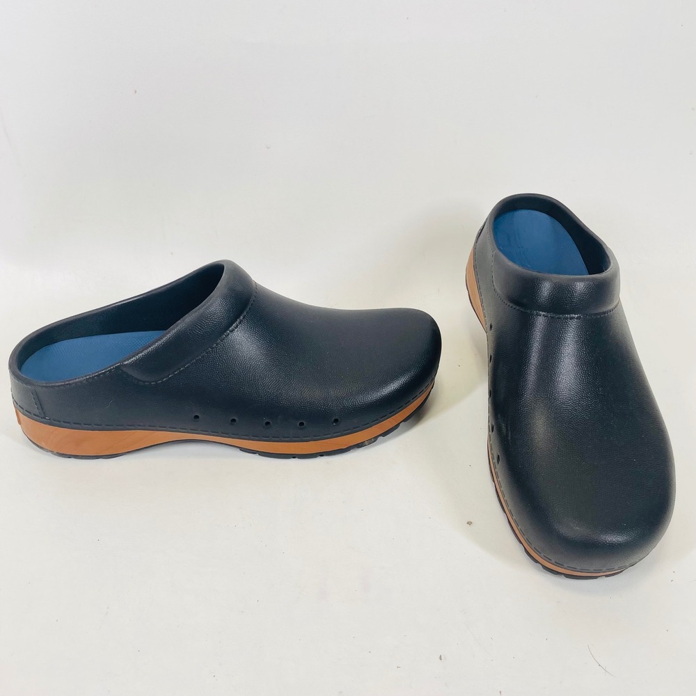 Dansko Kane Black Textured Clogs Mens Size 44 4144180200 Wood Grain Midsole